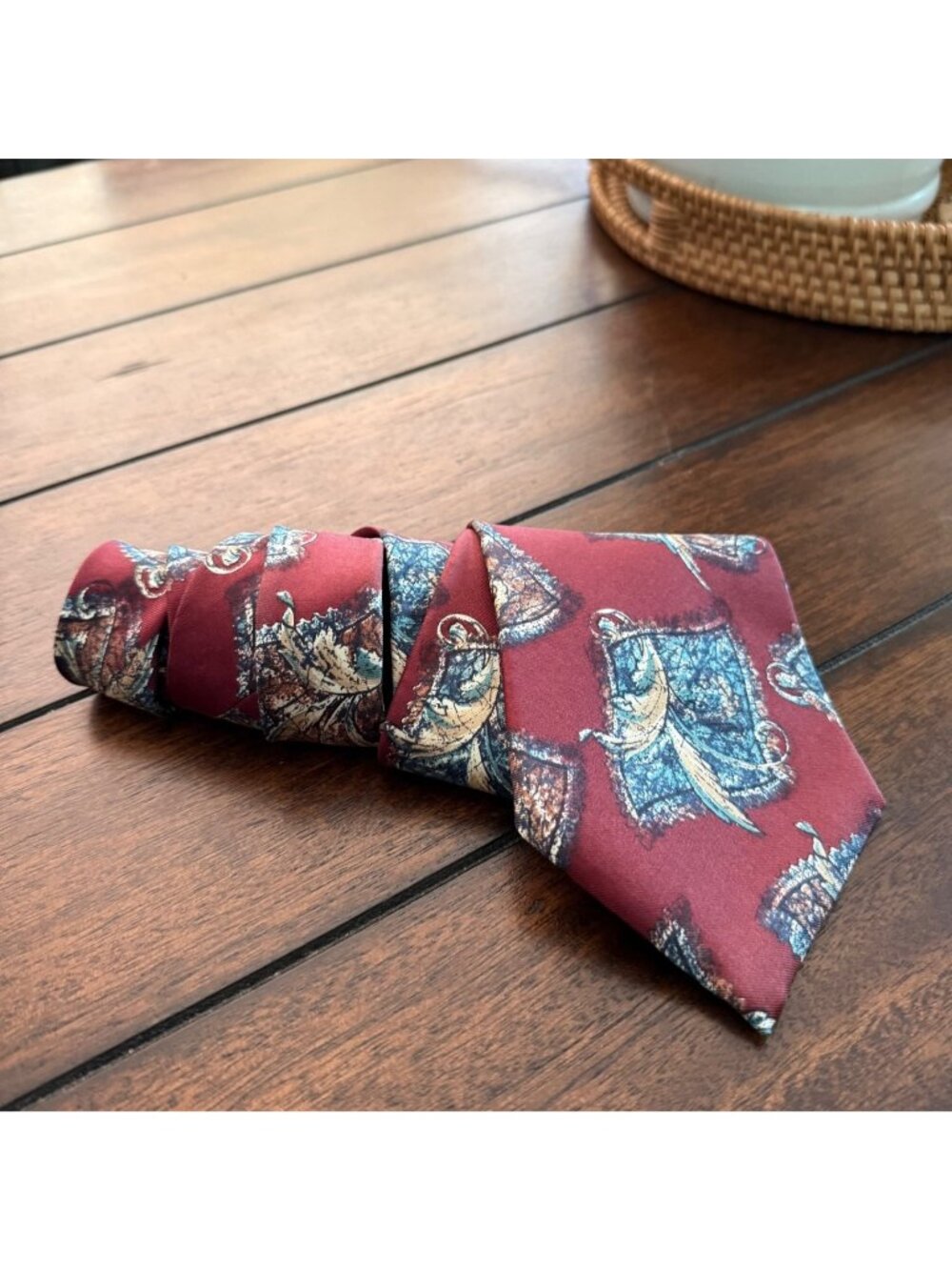 vintage Oscar de‎ la Renta couture silk necktie tie Made in USA maroon 57" artsy